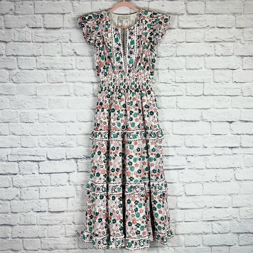 Cleobella Floral Midi Dress in Pink, Green and White - Picture 2 of 15